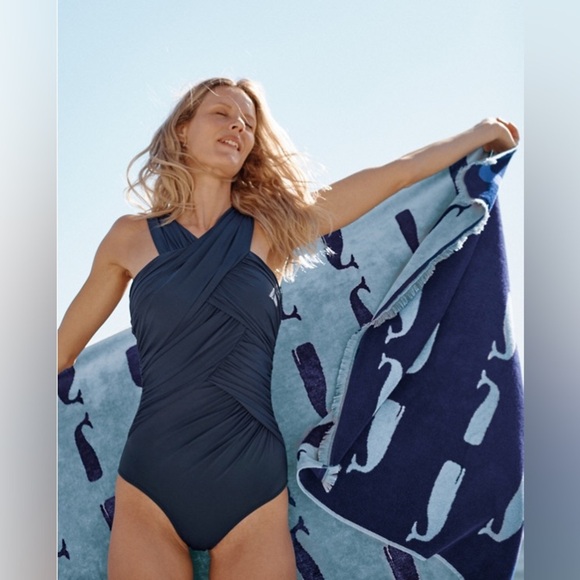 Garnet Hill Other - Garnet Hill Ruching Front One Piece Navy Blue Swimsuit